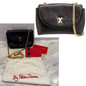 Paloma Picasso Black Leather Bag With Gold Chain